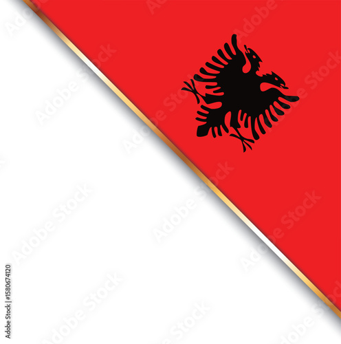 banner with flag of Albania, corner banner with gold frame