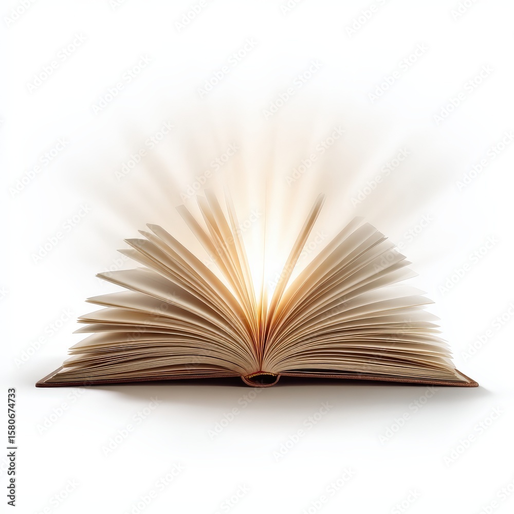 Fototapeta premium Open book glowing with light, knowledge, wisdom.