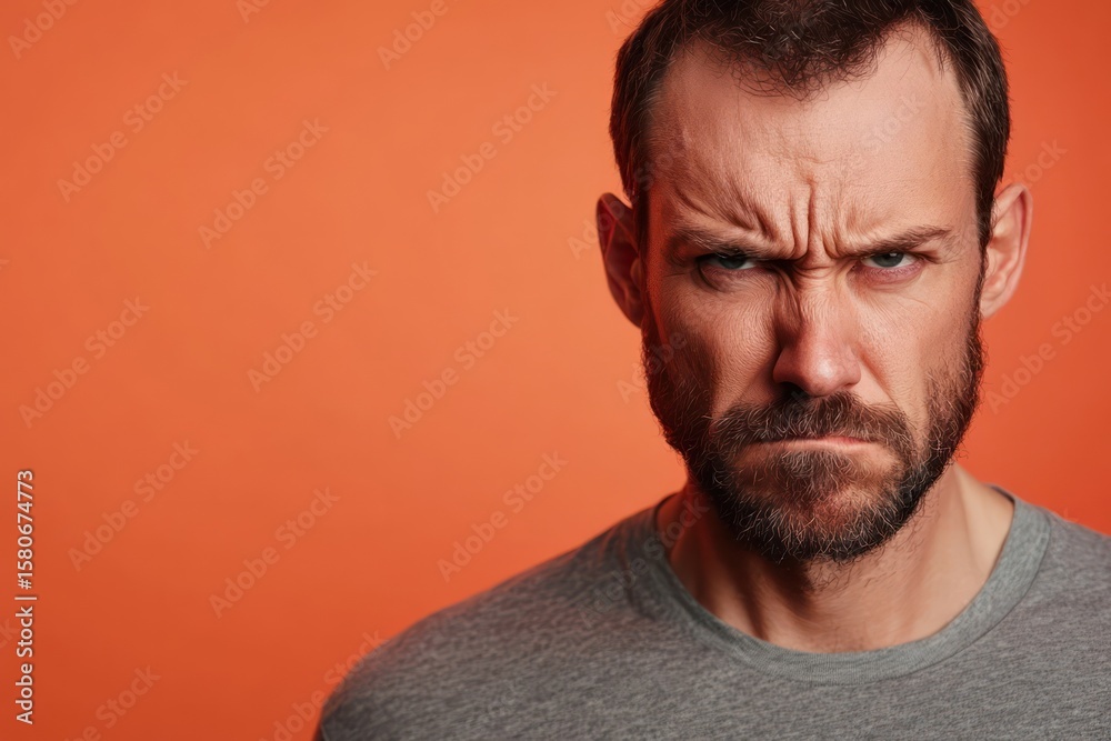 Obraz premium Frustrated Man Showing Anger on Solid Background