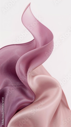 Gradient plum beige fabric swirl fluid 3D abstract trendy twirl shape on plain white background