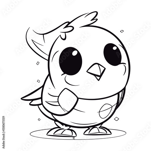 outlined baby Toucan kawai coloring page illustration.