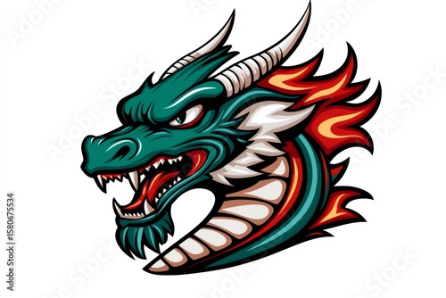 Wallpaper Mural Green and red dragon head roaring showing teeth and tongue Torontodigital.ca