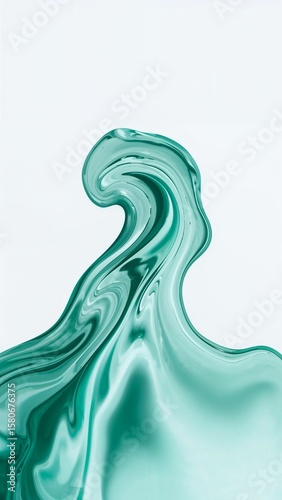 Gradient teal liquid swirl fluid 3D abstract trendy twirl shape on plain white background