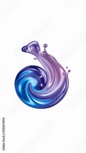 Gradient titanium indigo liquid metal swirl fluid 3D abstract trendy spiral shape on plain white background