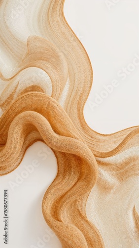 Gradient wool tan sunlight cream fabric paper swirl fluid 3D abstract trendy twist shape on plain white background