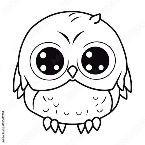 A black and white drawing of a baby Snowy kawai coloring page illustration.