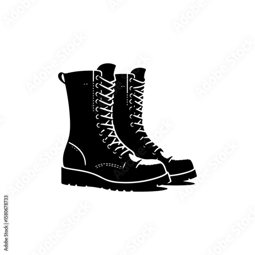 black combat boots with white laces clip art preview
