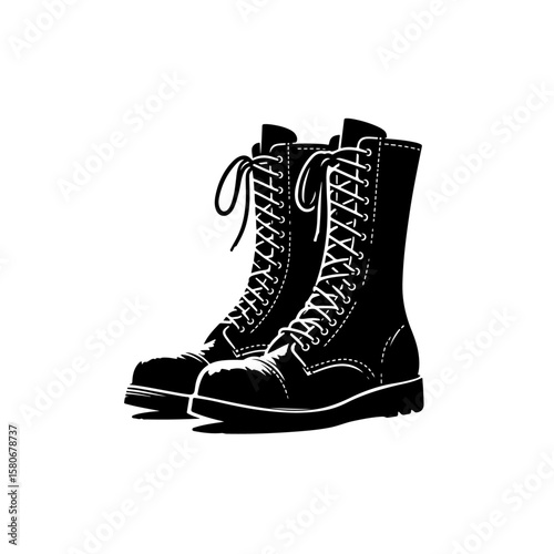black combat boots with white laces clip art preview