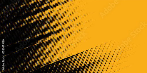 Black halftone pattern. Retro comic gradient background. Bright orange pixel dotted texture overlay. Cartoon pop art faded gradient pattern.vector background