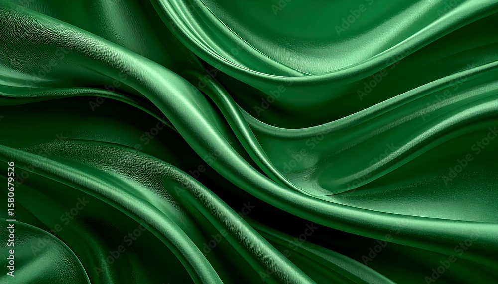 Obraz premium Deep emerald green fabric draped in flowing waves