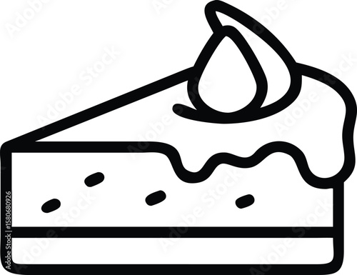 Minimalist Cake Slice Outline Icon - Dessert Pastry Graphic