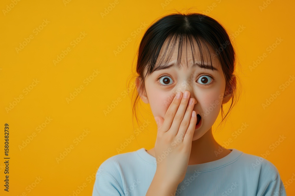 Worried Child Covering Mouth in Concerned Expression Worried Child Covering Mouth in Concerned Expression