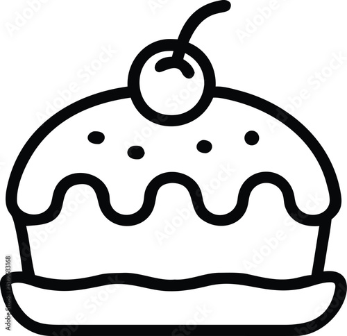 Cupcake or Small Cake with Cherry Icon Vector Line Art Dessert