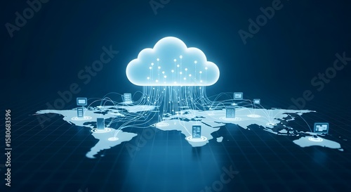 Global network cloud connectivity illustration