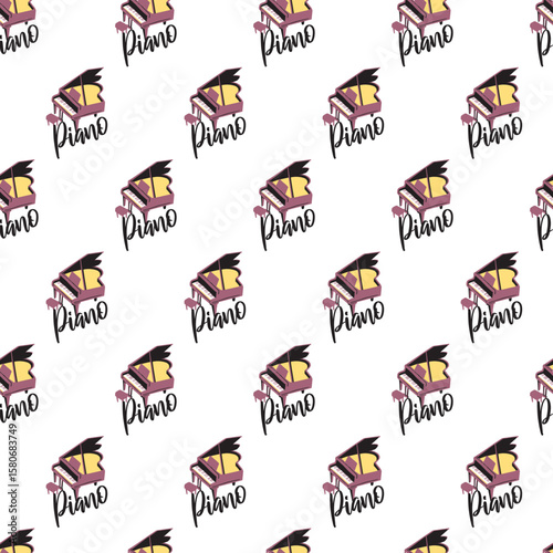 Cute Cartoon Classical Music Piano Lineup Pattern. Focused on classical music, piano learning, or musical instruments. Ideal for musicians, teachers, and piano lovers