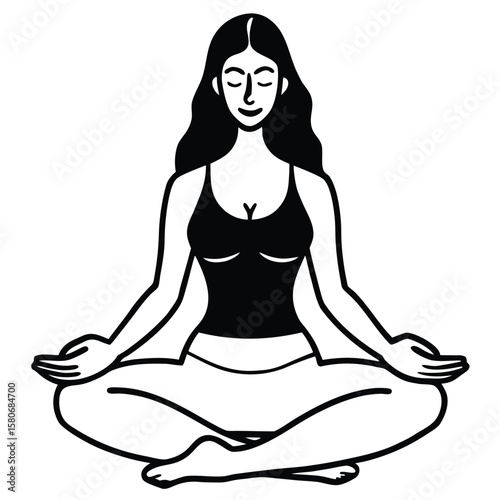 Yoga woman silhouette in serene lotus pose for health and relaxation illustration