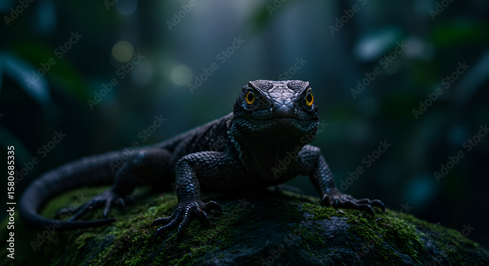 Obraz premium Lizard on Mossy Rock