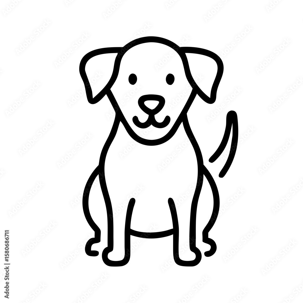 Fototapeta premium Cartoon dog sitting with tail wagging in a minimalist style 