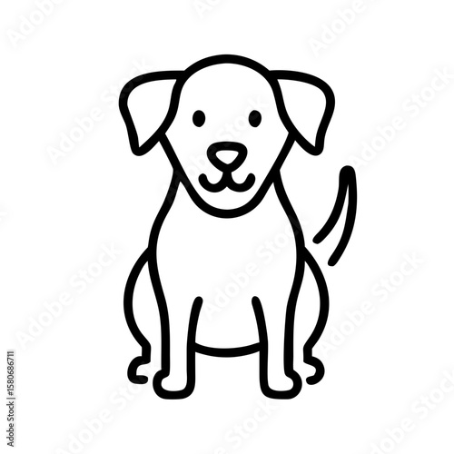 Cartoon dog sitting with tail wagging in a minimalist style  