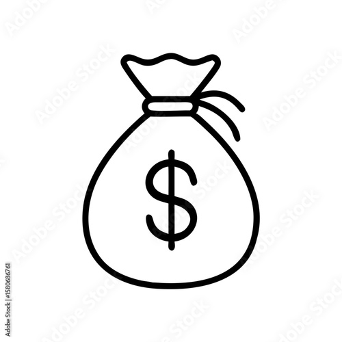 Money bag icon with dollar symbol in minimalistic line art style  