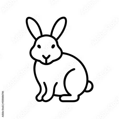 Cartoon rabbit sitting quietly in a minimalist black and white style  