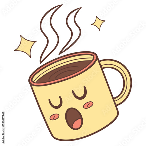 A sleepy coffee mug yawning isolated on white background vector art