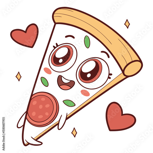 Cute pizza slice with pepperoni and hearts vector art