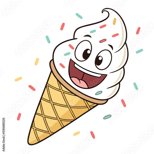 A happy ice cream cone with sprinkles smiling widely vector art