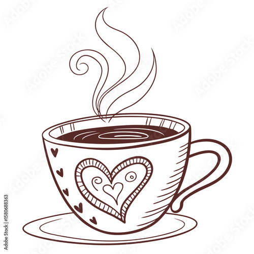 A handdrawn cup of coffee with a heart design vector art
