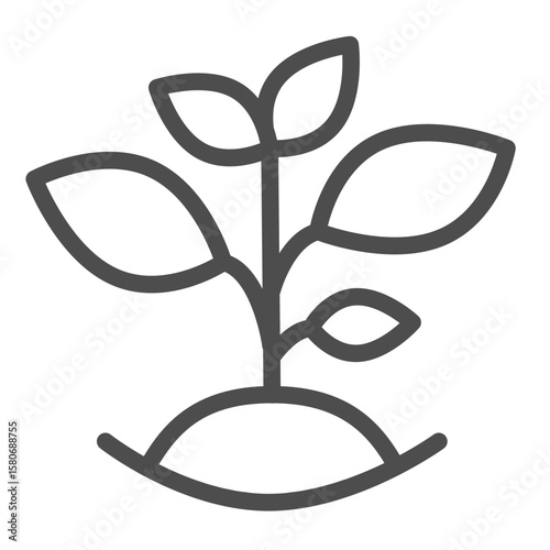 Plant in hole with soil line icon, spring season concept. Vector graphics. Sprout in ground, gardening sign on white background, outline style icon for mobile or web design.