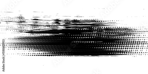 Glitch distorted grunge layer . Noise destroyed texture . Trendy defect error shapes . Overlay grunge texture . Distressed effect .Vector shapes with a halftone dots screen print texture