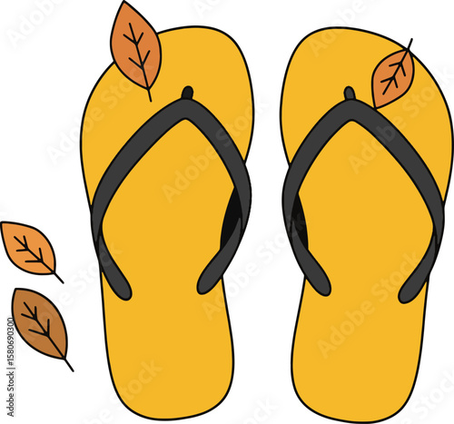 Autumn Flip-Flops:  Yellow Sandals, Fall Leaves