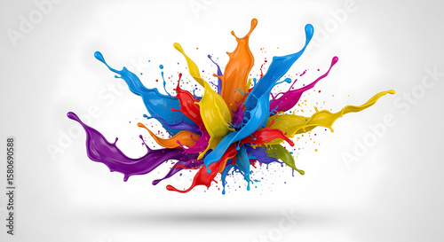 Vibrant multicolor splash explosion on white background showing dynamic paint burst motion perfect for commercial advertising digital media branding and visual creativity