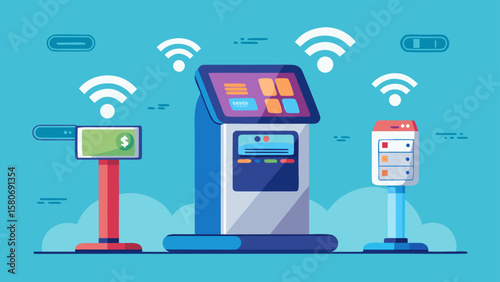 Contactless self service kiosk payment  touch illustration for modern finance app
