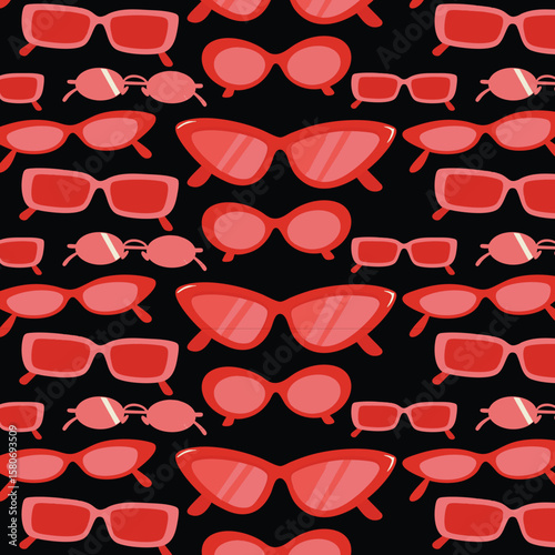 seamless pattern with sunglasses red and black design vector