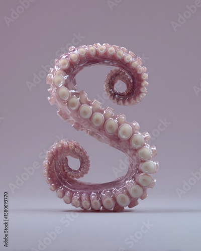 3D Letter S Made of Realistic Octopus Tentacles. Cinematic Macro Typography Design