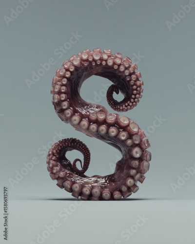3D Letter S Made of Realistic Octopus Tentacles. Cinematic Macro Typography Design