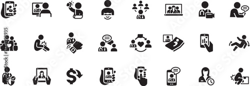 Team Communication and Tech Icon Set – Group, Network, Online, Meeting, Strategy, Remote, Talk, Staff, Business, Technology, Conference, Chat, People, Digital, Icon