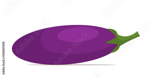 Purple eggplant with fresh green stem isolated on white background. Vector illustration Not AI generated