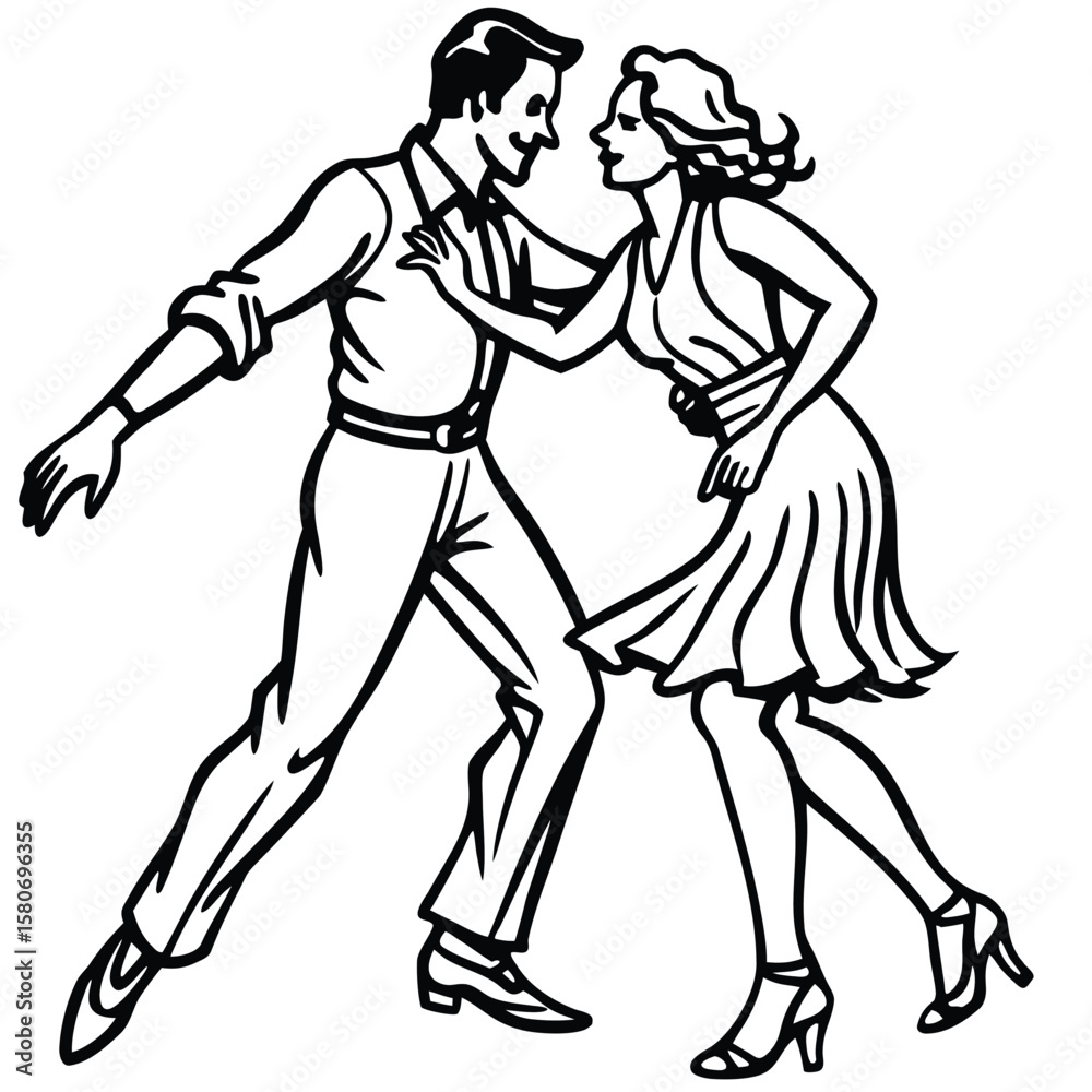 Fototapeta premium Couple dancing swing dance in retro style silhouette