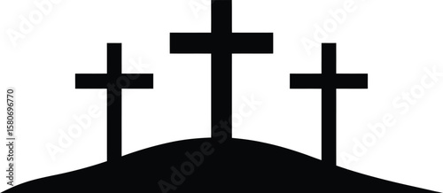 Three crosses on a hill silhouette against a white background simple religious symbol illustration