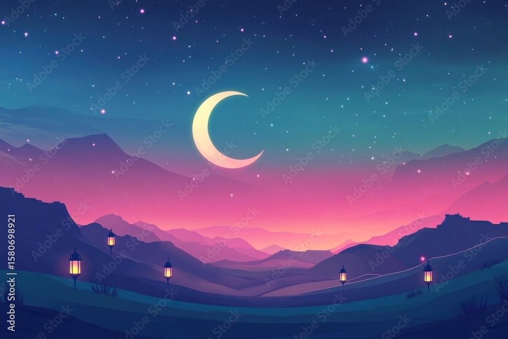 Fototapeta premium Night moon peaceful crescent.