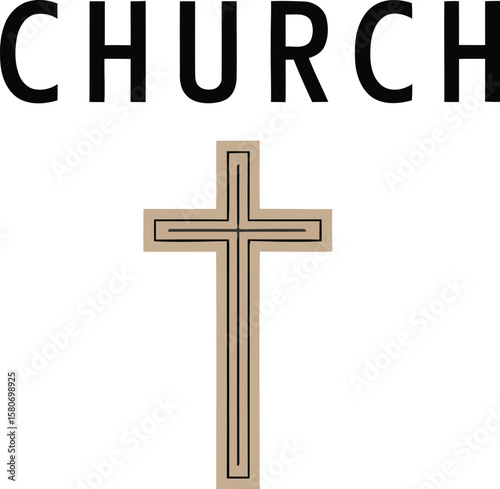Church text above a cross symbol centered on a plain background with a minimalist design aesthetic