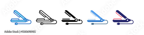 Hair Straightener Multiple Style Icon Set Collection. 