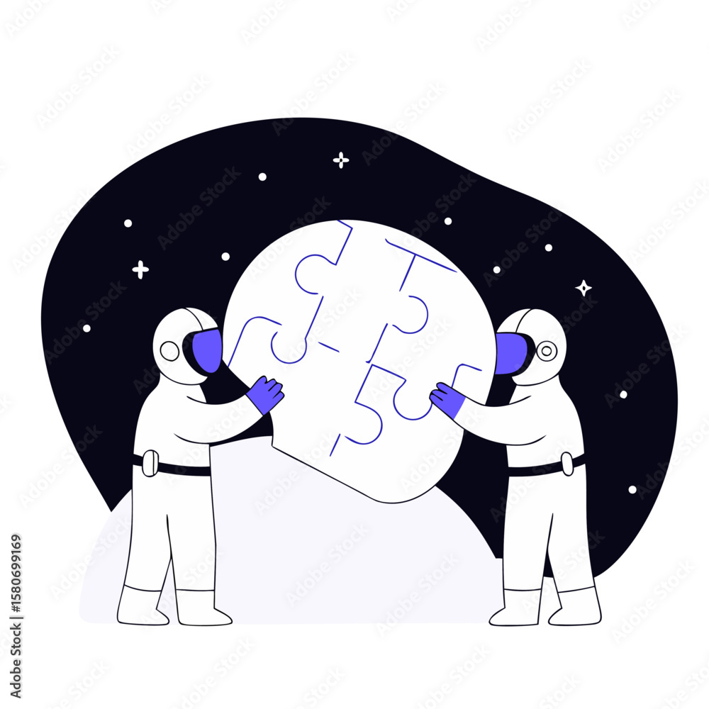 Naklejka premium People Assembling Brain Puzzle Space