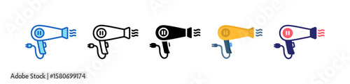 Hair Dryer Multiple Style Icon Set Collection. 