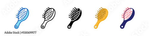 Hairbrush Multiple Style Icon Set Collection. 