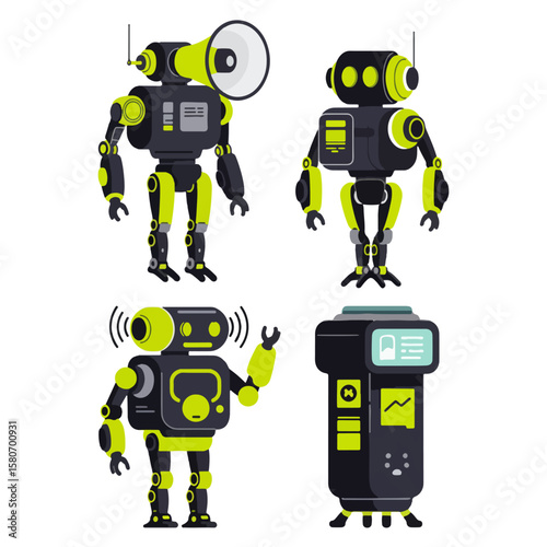set illustration minimalist geometric flat vector design of urban announcer mecha robots