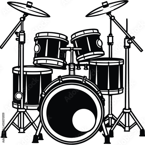 Isolated musical drum kit vector illustration, perfect for rock, jazz, or band percussion sets on white