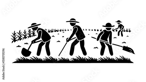 Farmers working in field vector illustration agriculture farming harvest rural workers cultivating land